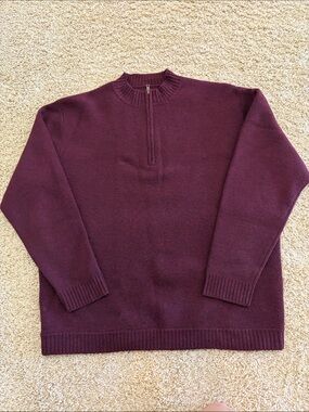 Vtg Filson Midweight Half-Zip 100% Merino Wool Mock Neck Burgundy Sweater, XL